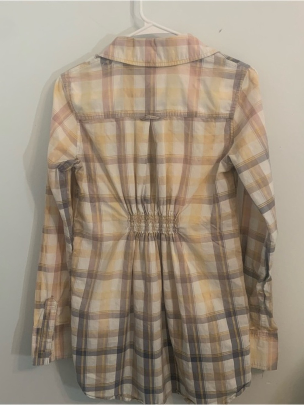 Free People yellow tartan plaid casual shirt elasticized waist Tunic Sz 4